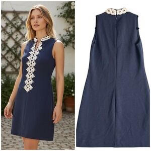 Lilly Pulitzer Navy Blue Sleeveless Embroidered Collar Shift Dress XS